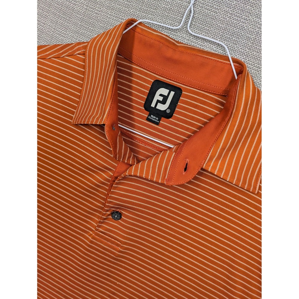 FootJoy Polo Shirt Mens XL Orange Stripe Golf Performance Stretch Short Sleeve